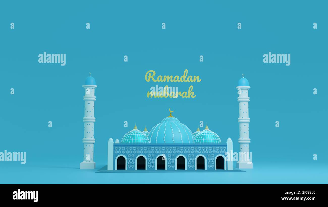 Ramadan Mubarak post design. 3d disegno di moschea reso per le vostre foto di copertina dei social media. Foto Stock