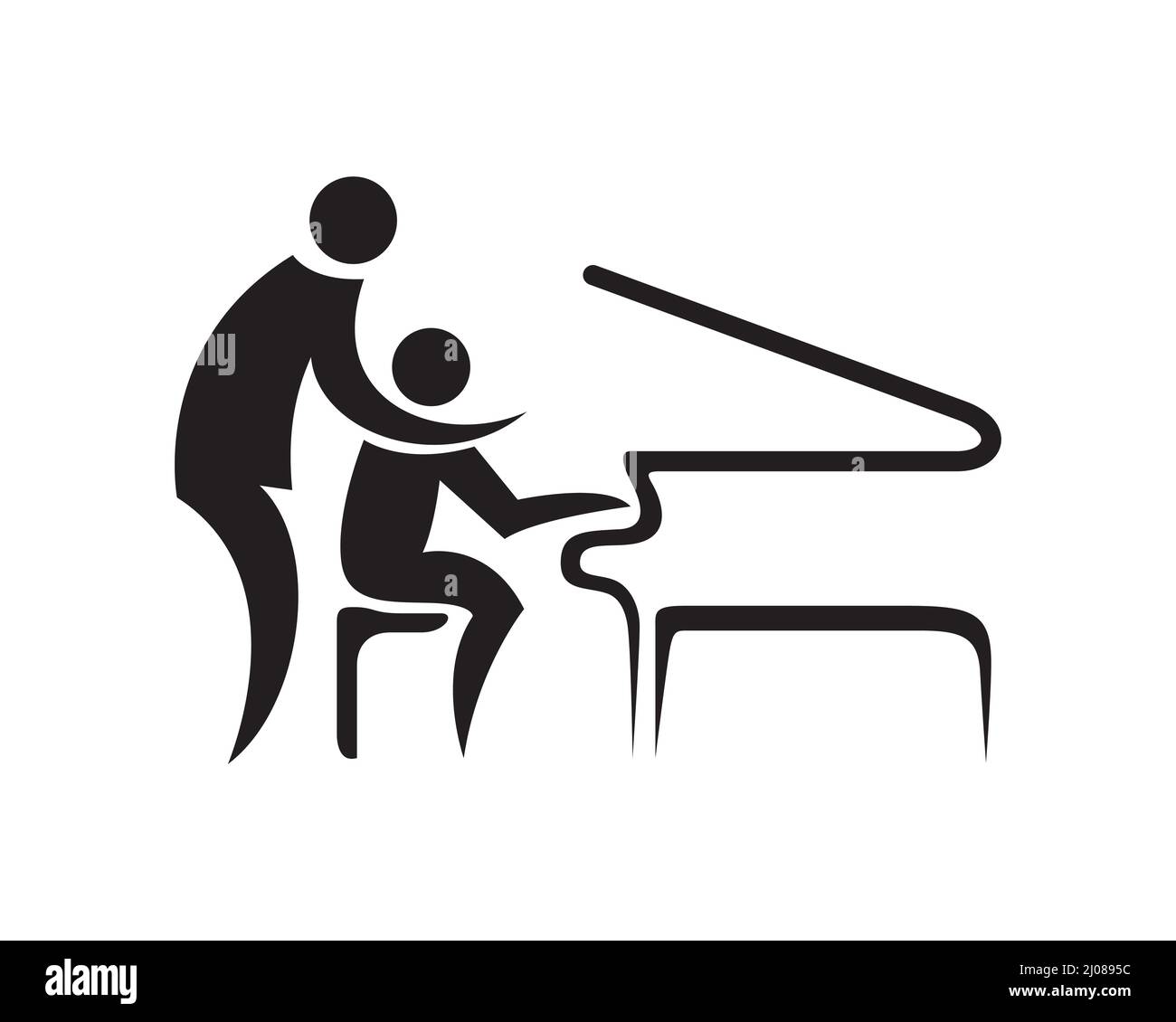 Lezione di pianoforte combinata con il simbolo dell'insegnante e dello studente Illustrazione Vettoriale