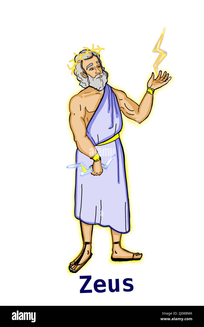 Mitologia greca dei, Zeus, illustrazione, sfondo bianco Foto Stock
