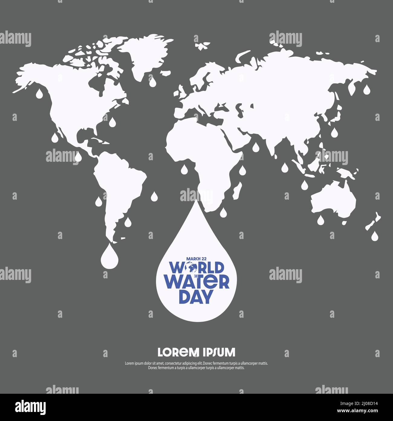 Concetto di Giornata Mondiale dell'acqua. Salvare l'acqua - concetto ecologico con lo sfondo della mappa del mondo. Illustrazione Vettoriale