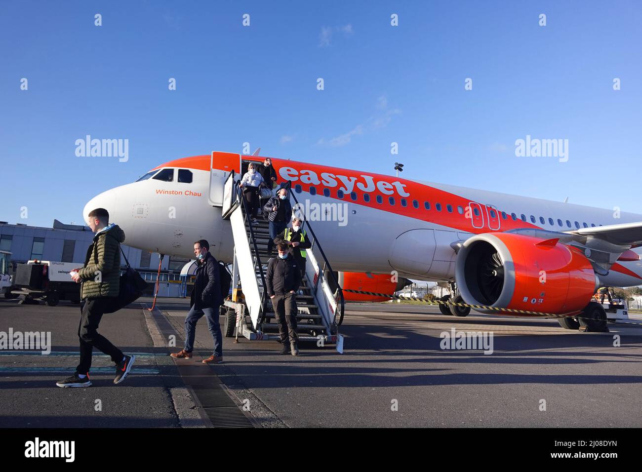Easy Jet Airbus 320 all'aeroporto di Belfast Foto Stock
