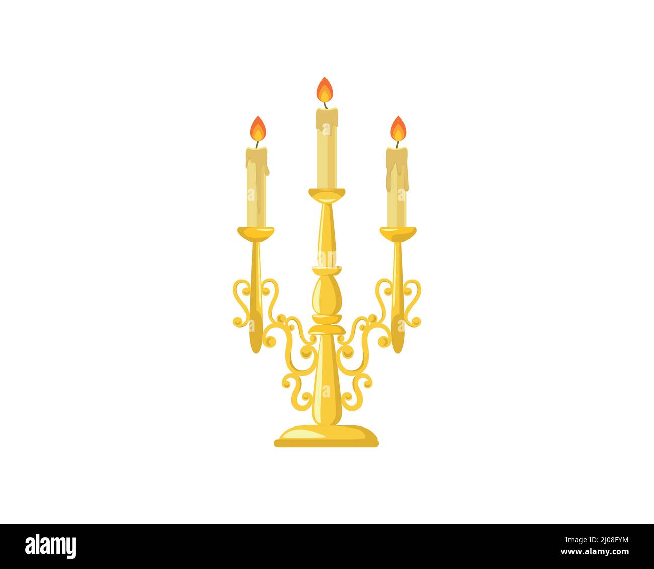 Candlebarum dorato con tre candele Burning Illustrazione Vettoriale
