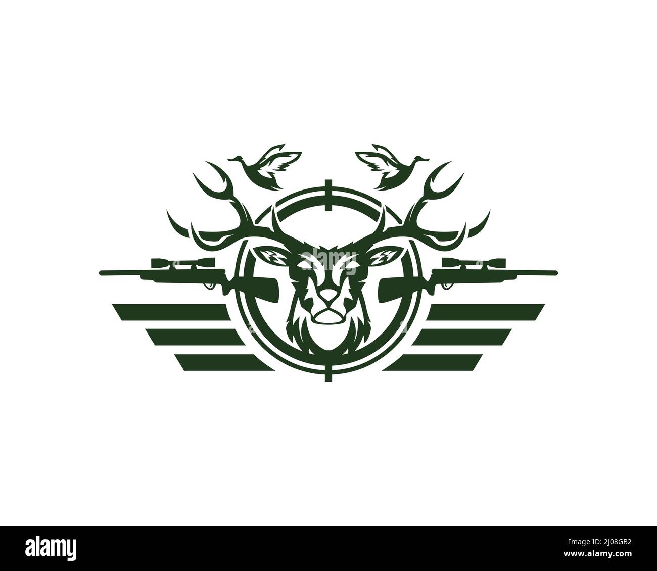 Cervi e anatra Caccia Logo Club e Sport Illustrazione Vettoriale