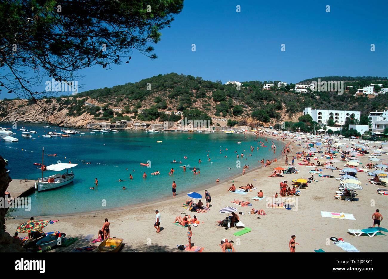 Spiaggia Cala Vedella, Ibiza, Spagna, Europa Foto Stock