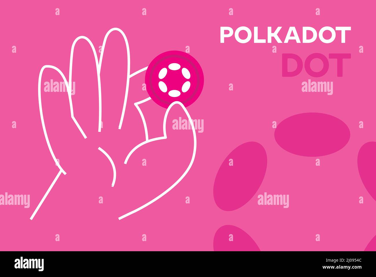 Striscione in mano Polkadot Coin. CONCETTO di illustrazione del disegno piatto CON criptovaluta A PUNTI, vettore EPS modificabile. (PUNTO) icona token. Illustrazione Vettoriale