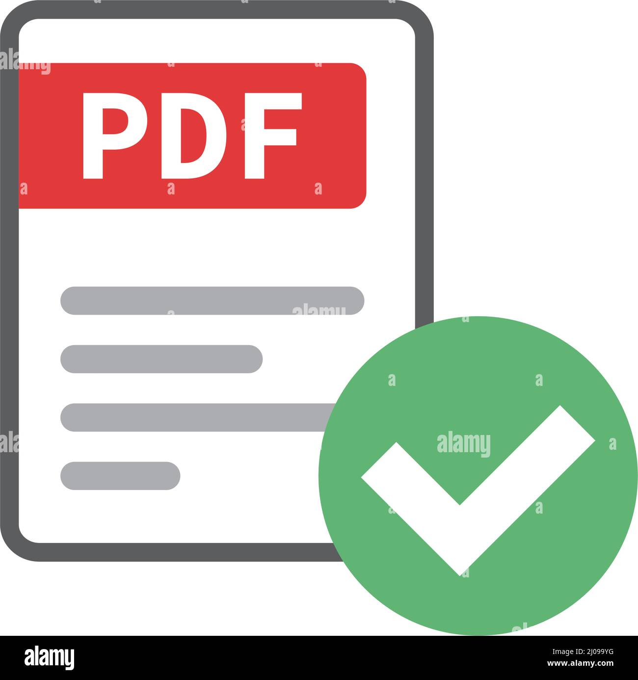 File PDF e icone con segno di spunta. Controllo dei documenti elettronici. Vettori modificabili. Illustrazione Vettoriale