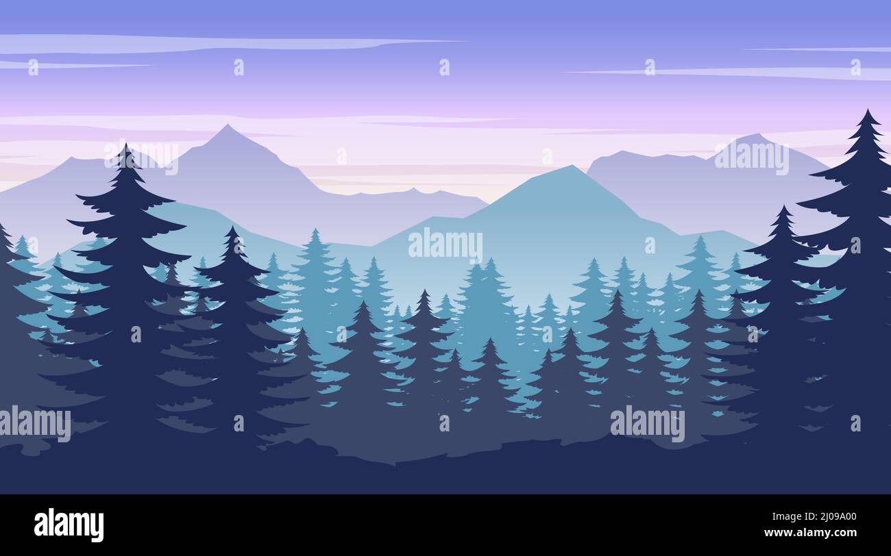 Silhouettedesign di pineta giungla, illustrazione vettoriale Illustrazione Vettoriale