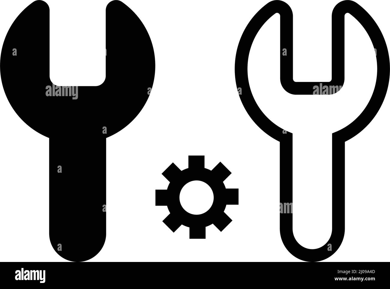 Set di icone per chiave e ingranaggio. Vettori modificabili. Illustrazione Vettoriale