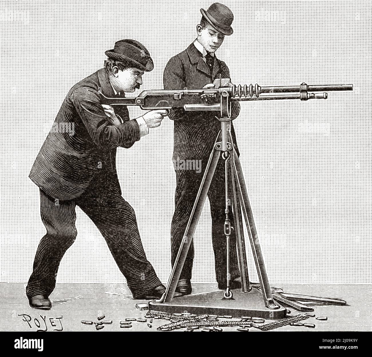 Pistola automatica Hotchkiss. Vecchia illustrazione incisa del 19th secolo da la Nature 1899 Foto Stock