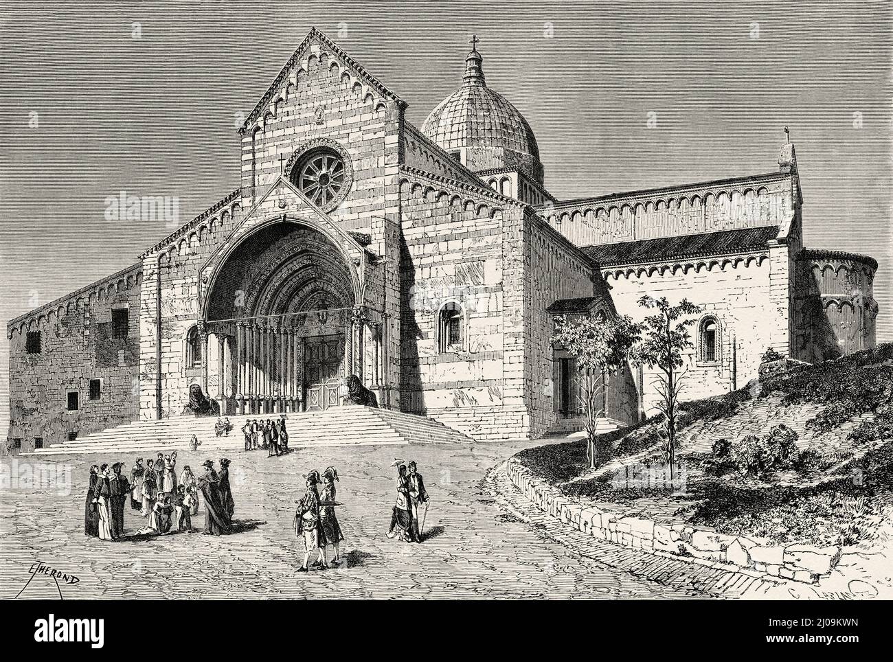 Cattedrale di San Ciriaco, Ancona. Regione Marche, Italia. Viaggio da Ravenna a Otranto con Charles Yriarte Foto Stock