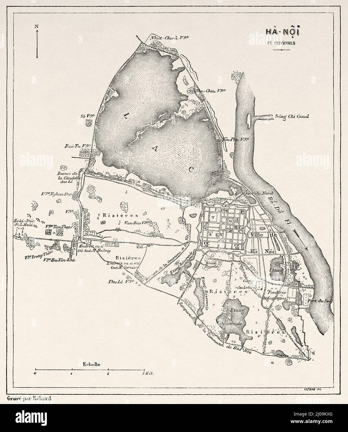 Vecchia mappa di Hanoi e dintorni Foto Stock