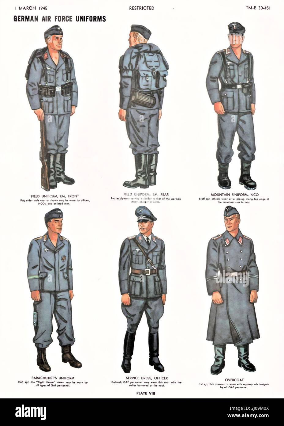 Manuale sulle forze militari tedesche da parte del Dipartimento di Guerra degli Stati Uniti, marzo 1945 - uniformi delle forze aeree tedesche / Luftwaffe Foto Stock