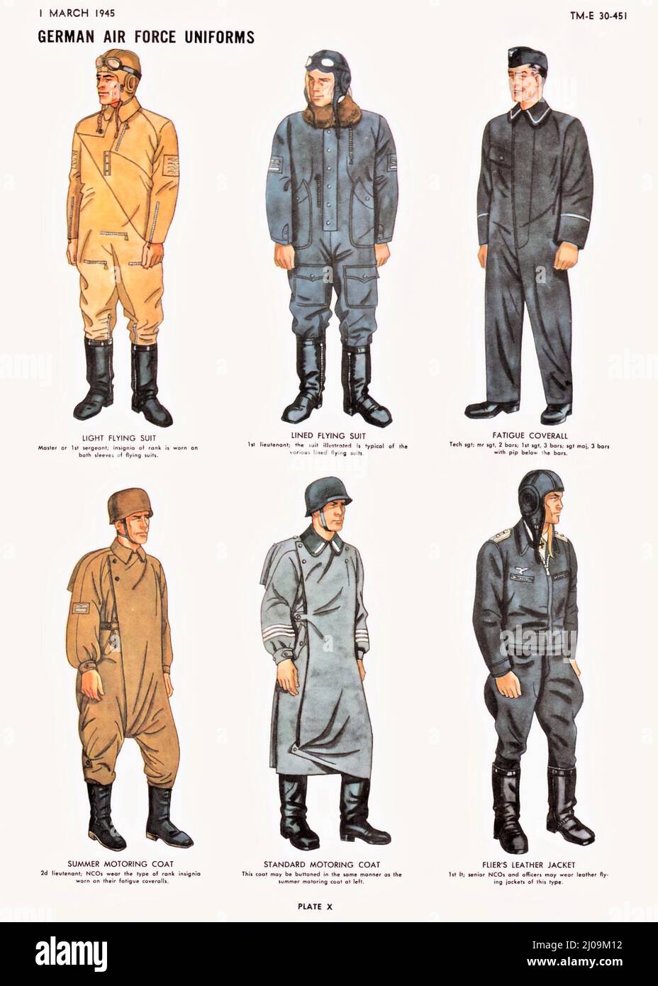 Manuale sulle forze militari tedesche da parte del Dipartimento di Guerra degli Stati Uniti, marzo 1945 - le uniformi delle forze aeree tedesche X (WW2 Luftwaffe). Foto Stock