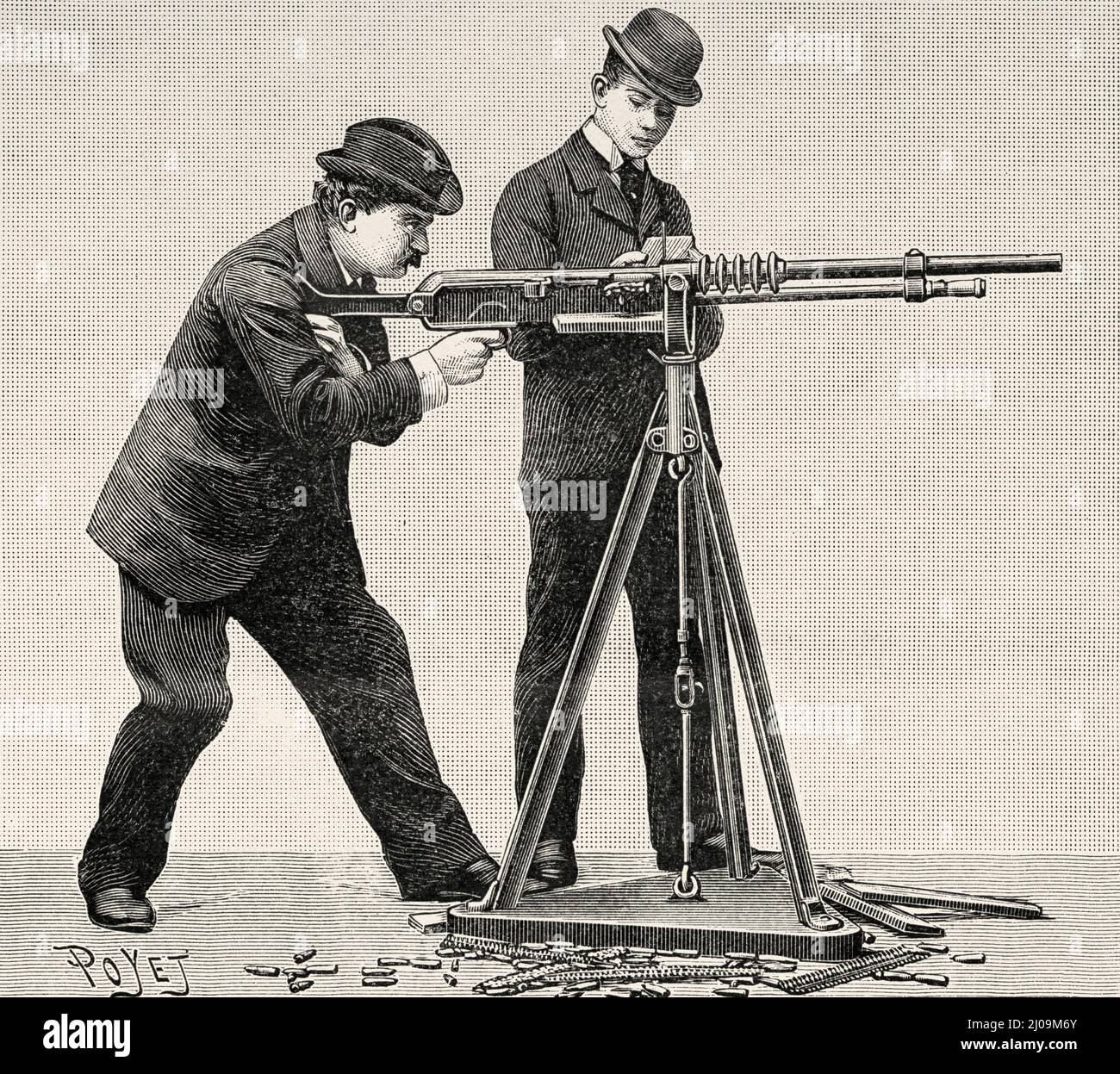 Pistola automatica Hotchkiss. Vecchia illustrazione incisa del 19th secolo da la Nature 1899 Foto Stock