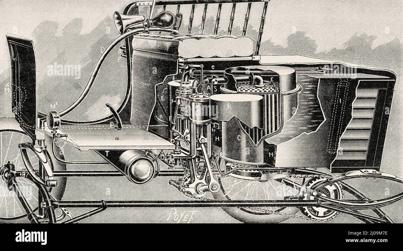 Vagone a vapore Locomobile Stanley, 1899. Vecchia illustrazione incisa del 19th secolo da la Nature 1899 Foto Stock