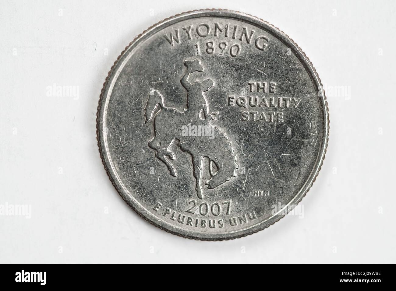 Una moneta da un quarto di dollaro (25 centesimi) con l'immagine del Wyoming (stato di uguaglianza), USA. Foto Stock