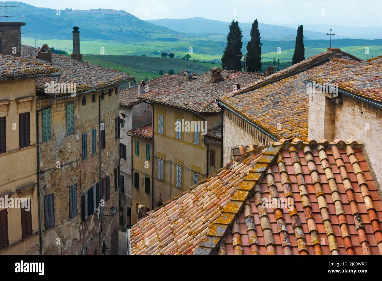 Centro storico di San Quirico d'Orcia, Provincia di Siena, Regione Toscana, Italia Foto Stock