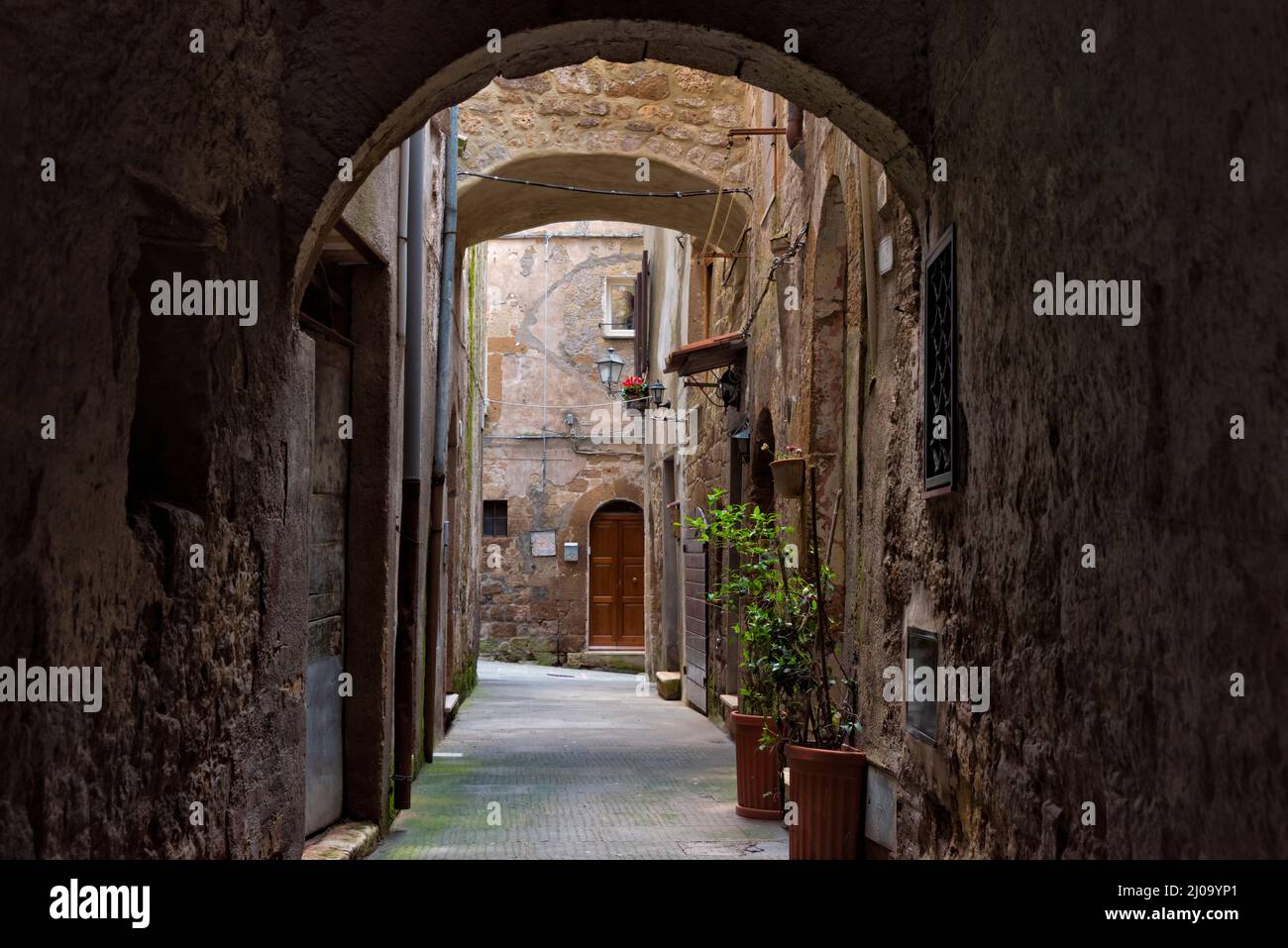 Vecchi edifici a Pitigliano, provincia di Grosseto, Regione Toscana, Italia Foto Stock