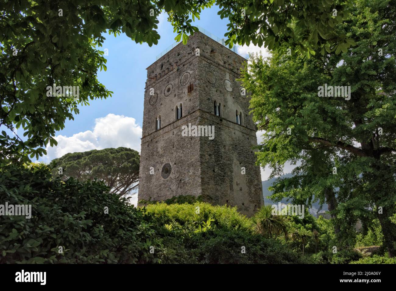 Torre di Villa Rufolo, Ravello, Costa Almafi, Provincia di Salerno, Regione Compania, Italia Foto Stock