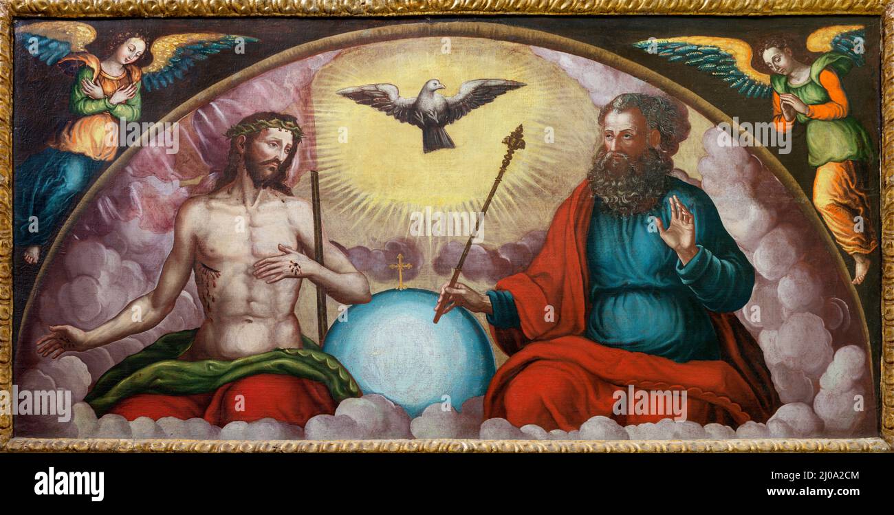 MATERA, ITALIA - 7 MARZO 2022: Il dipinto della Santissima Trinità nella chiesa Chiesa di San Francesco Assisi dal 17 sec. Foto Stock
