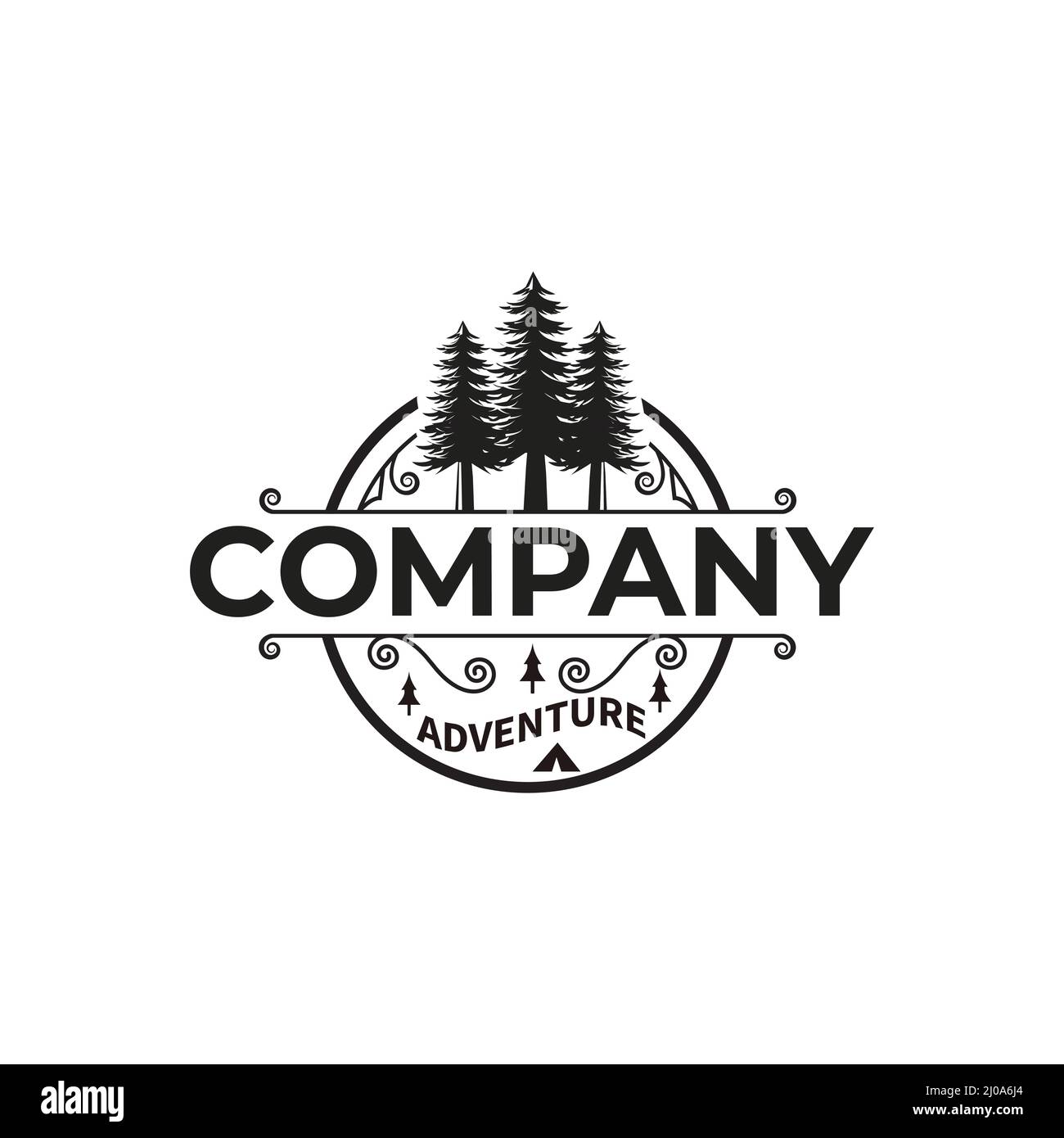 Rustic retro Vintage Logo Design Pino albero, tra cui conifera, abete rosso, elegante Illustrazione Vettoriale