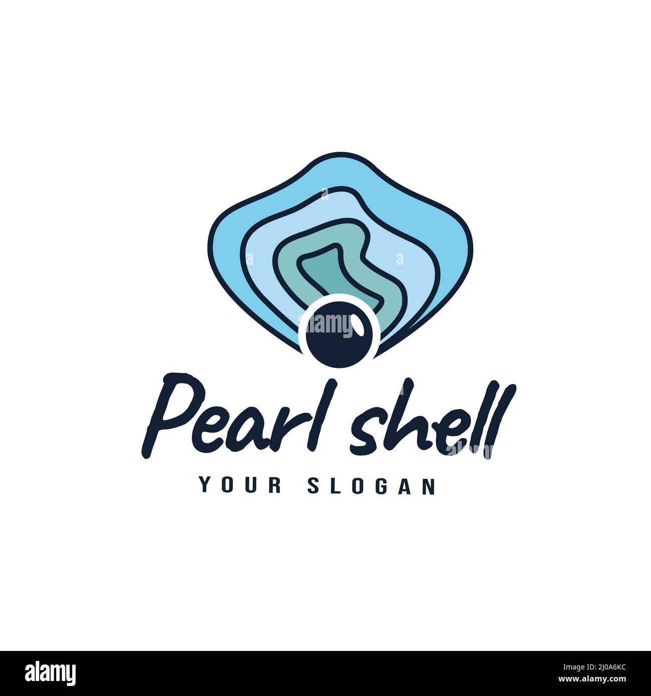 Logo Design Branding Pearl Oyster Scallop Shell Oyster Cockle Clam Mussel, Gemme, Gioielli, decorazione nautica. Illustrazione vettoriale in linea d'arte alla moda Illustrazione Vettoriale