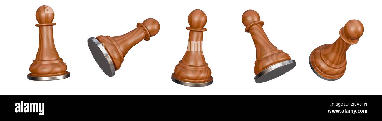 Set di 3D pezzi di scacchi isolati su sfondo bianco. 5 angolo diverso che gioca a scacchi per il web. 3d rendering. Foto Stock