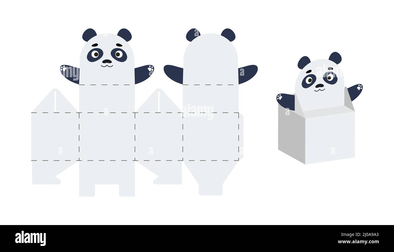 Carino party favor box panda design per dolci, caramelle, piccoli regali.  Modello fai da te per qualsiasi scopo, compleanni, acquazzoni per bambini,  Natale. Prin Immagine e Vettoriale - Alamy