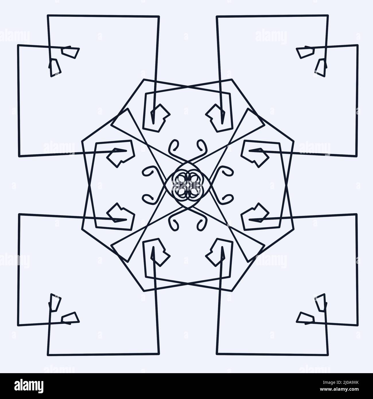 Disegnata a mano e disegnata con quadrati neri e squiggles su sfondo bianco. Foto Stock