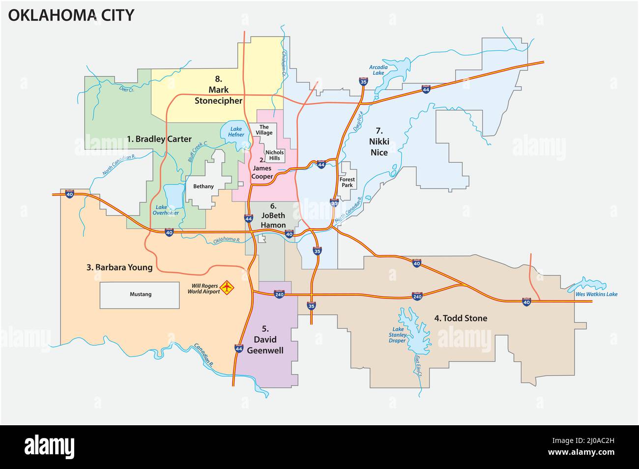 Mappa stradale e vettoriale amministrativa di Oklahoma City, Stati Uniti Illustrazione Vettoriale