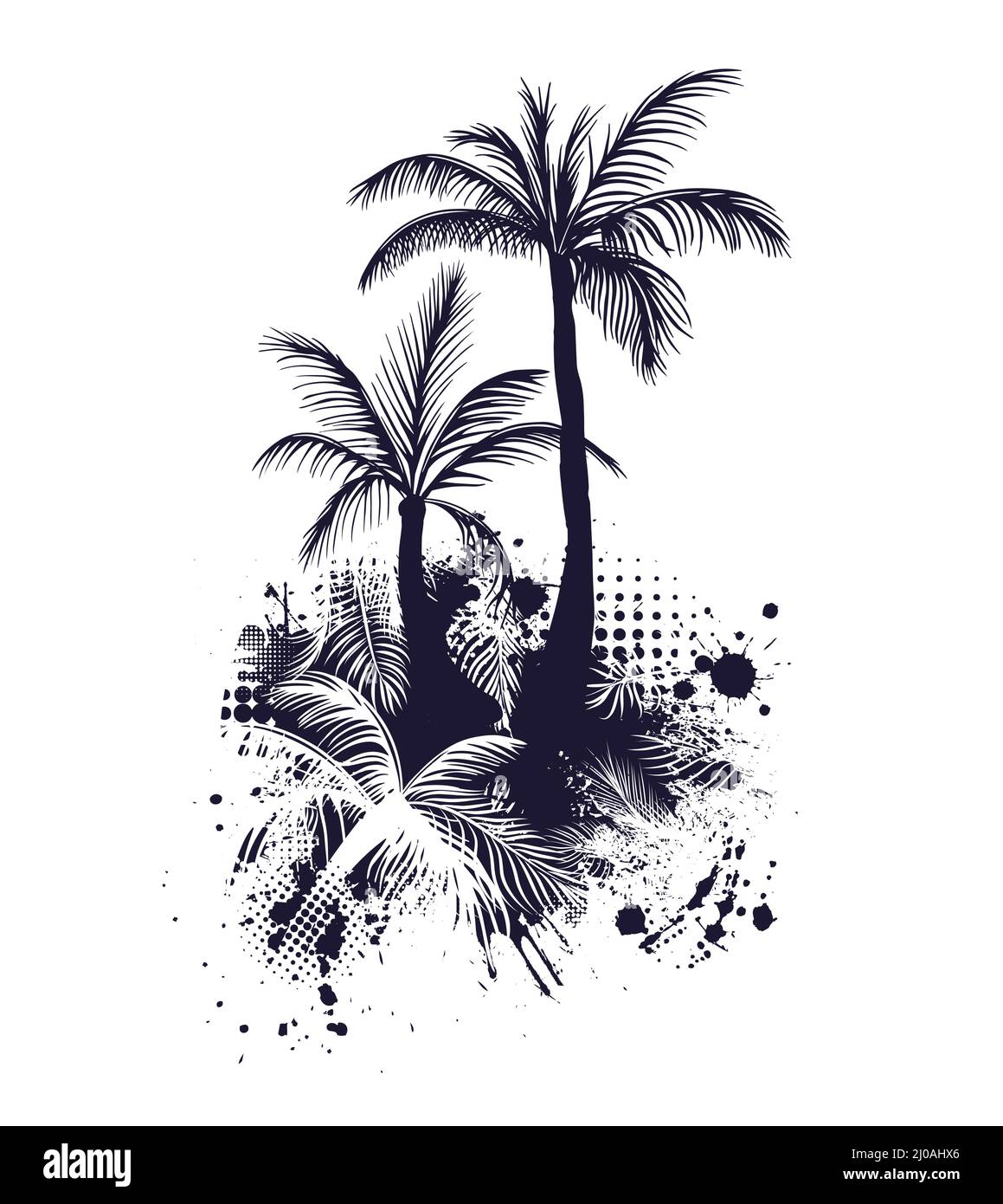 Astrazione dell'albero della palma con i blot. Stampa T-shirt. Illustrazione vettoriale Illustrazione Vettoriale