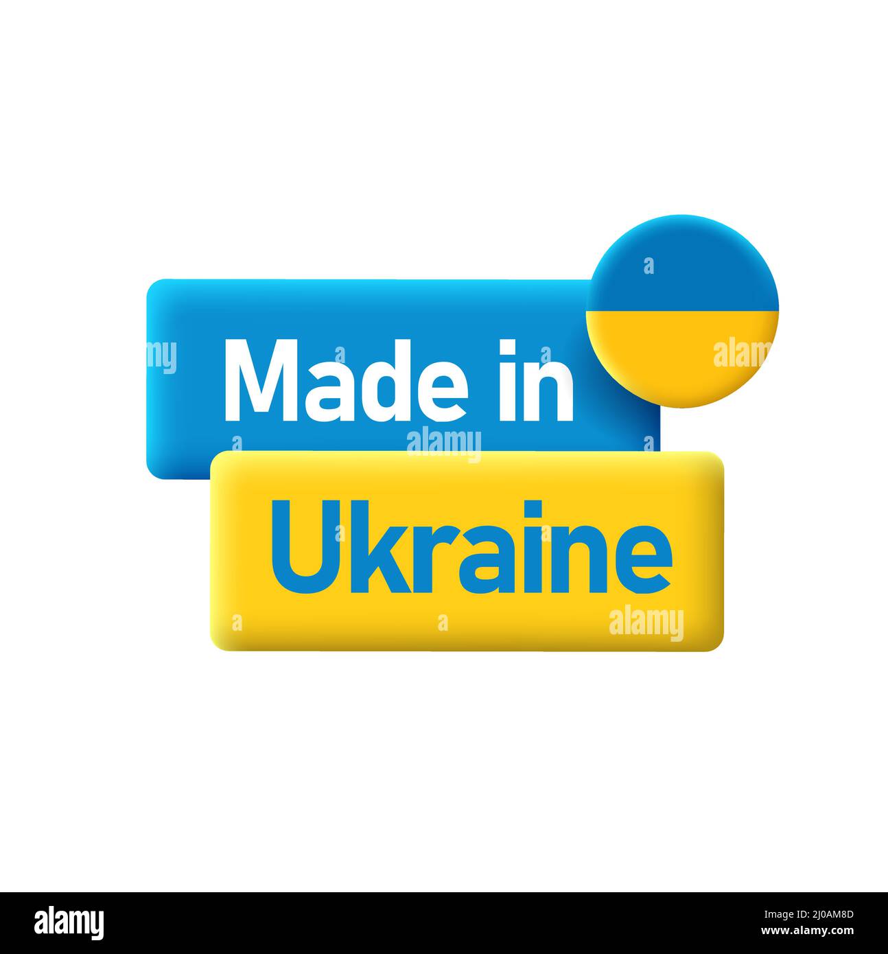 Fabbricato in Ucraina timbro, emblema prodotto ucraino in giallo e blu bandiera Illustrazione Vettoriale