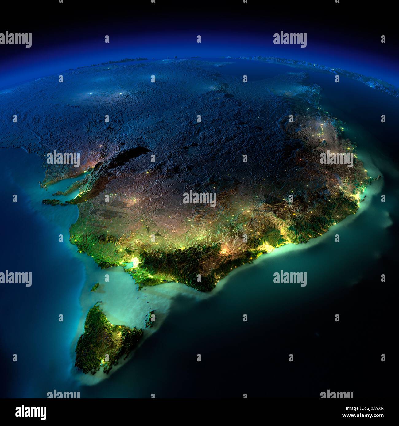Terra notturna. Parte dell'Australia. Tasmania Foto Stock