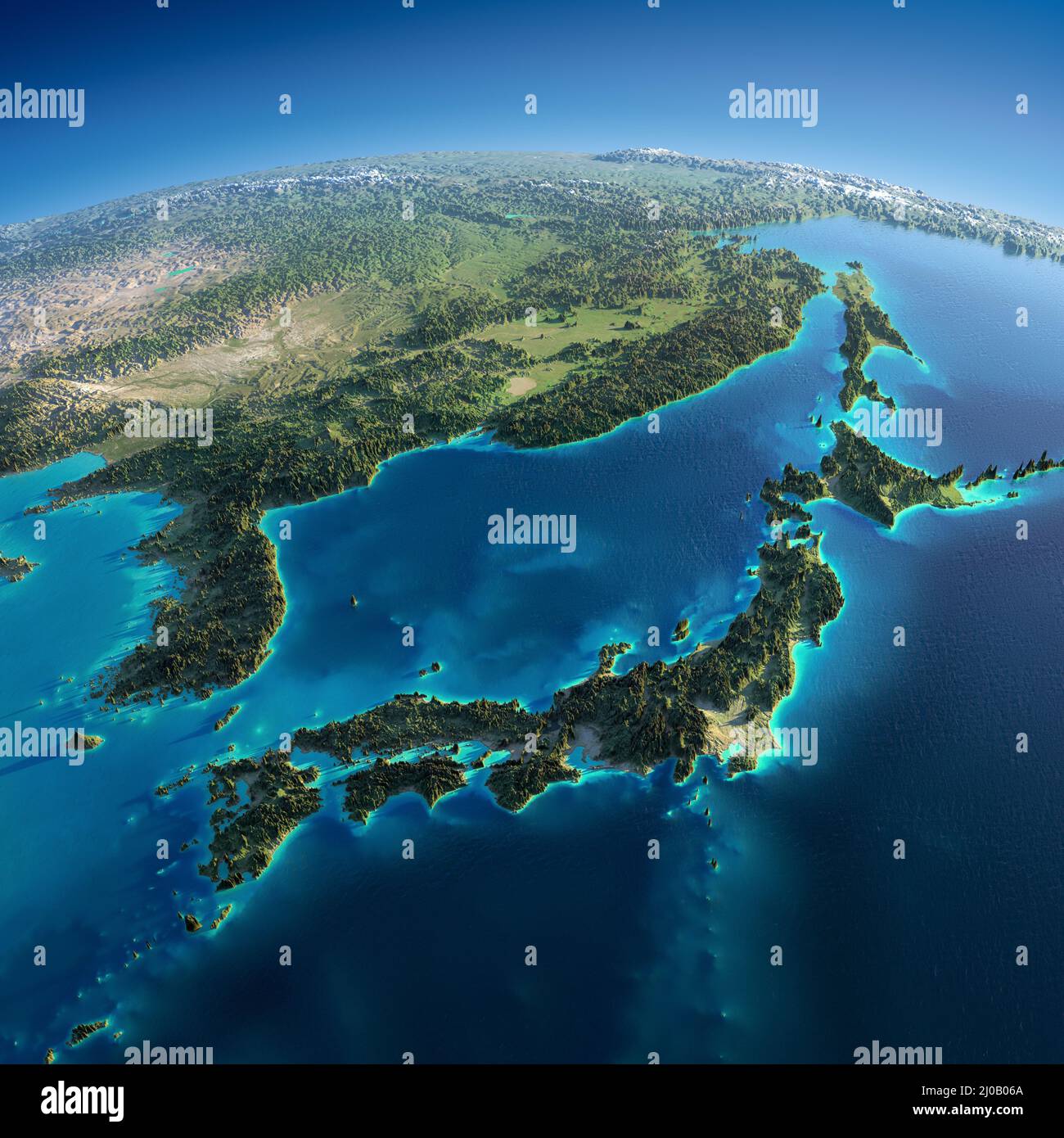 Terra dettagliata. Giappone e Corea Foto Stock