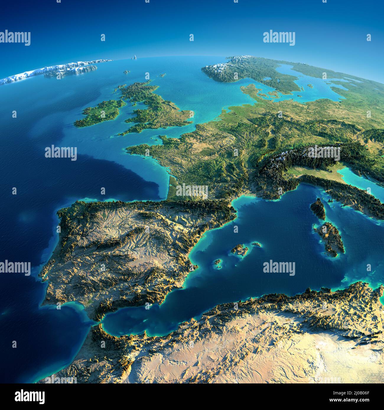 Terra dettagliata. Spagna e Mar Mediterraneo Foto Stock
