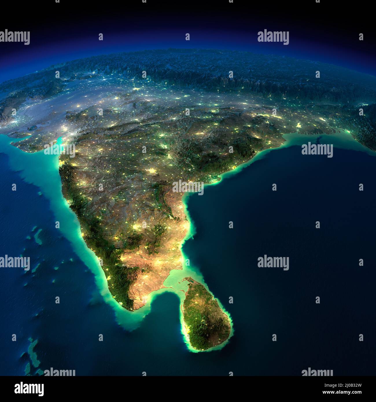 Terra notturna. India e Sri Lanka Foto Stock