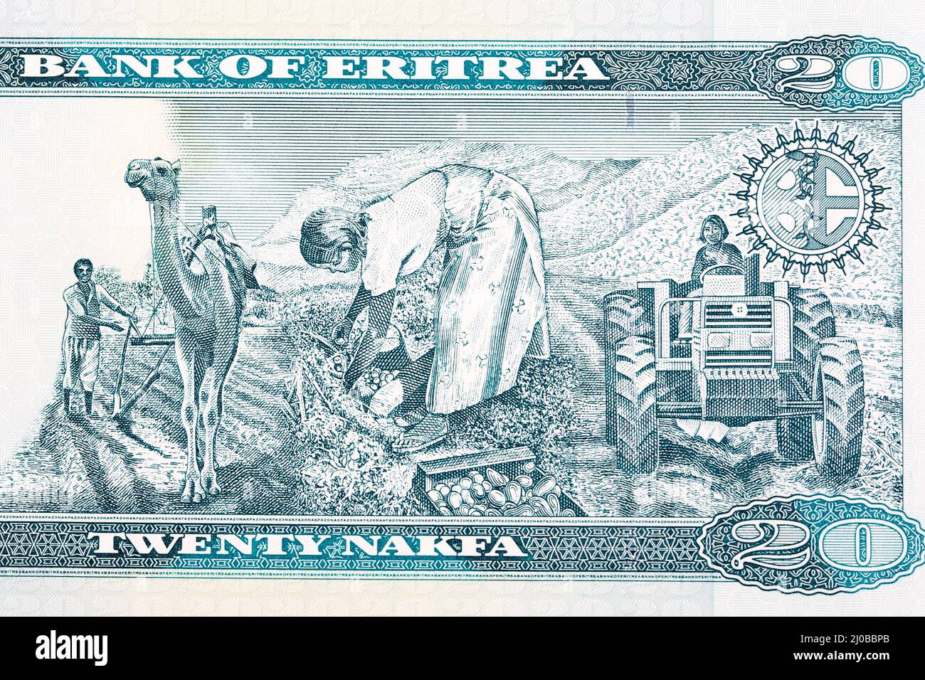 Tre scene agricole da denaro eritreo - nakfa Foto Stock