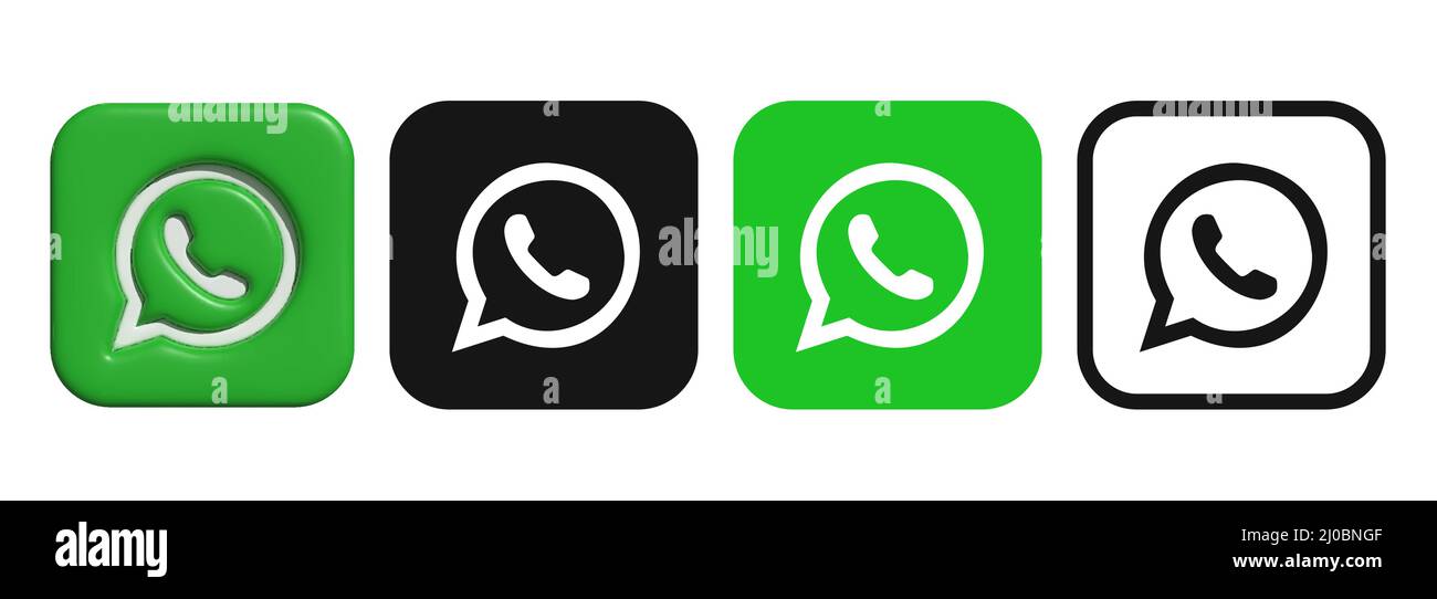 Set di logo WhatsApp. Logo WhatsApp 3D. 3 vettore. Illustrazione Vettoriale