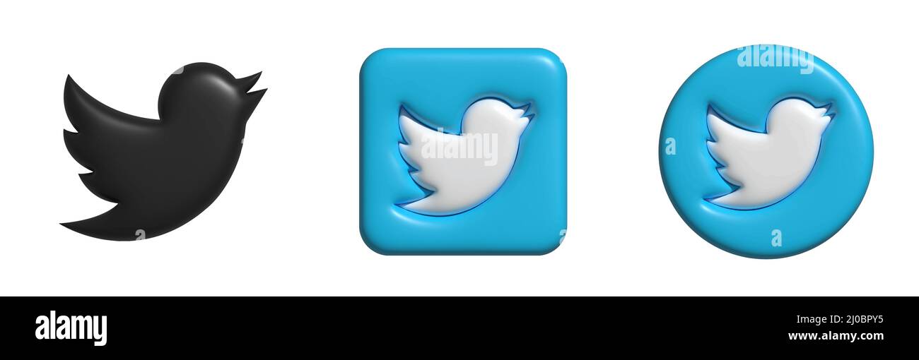 Logo Twitter. Logo Twitter 3D. Icona Twitter impostata. Illustrazione Vettoriale