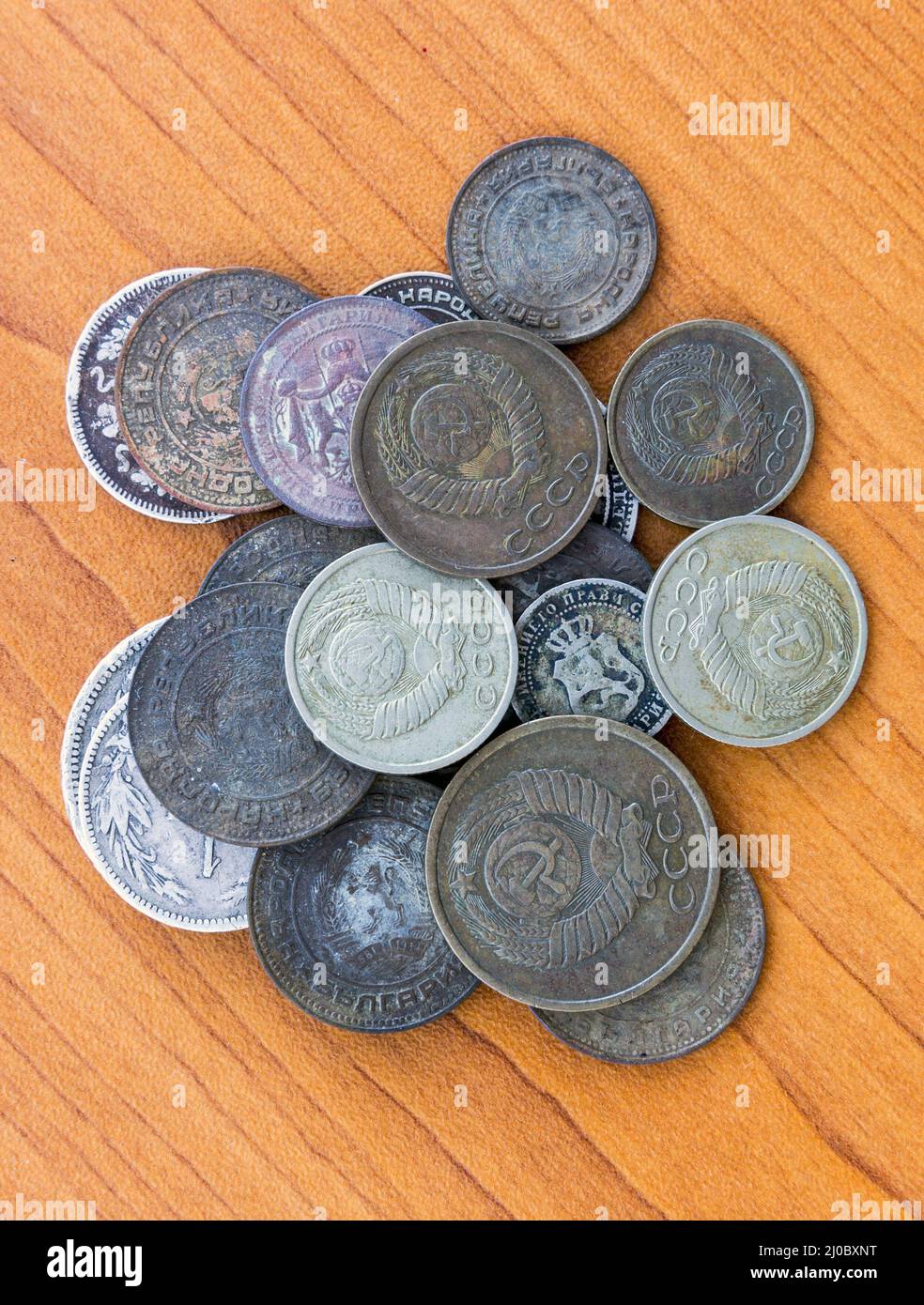 Vecchie monete scadute. Monete e monete d'argento dell'URSS Foto Stock