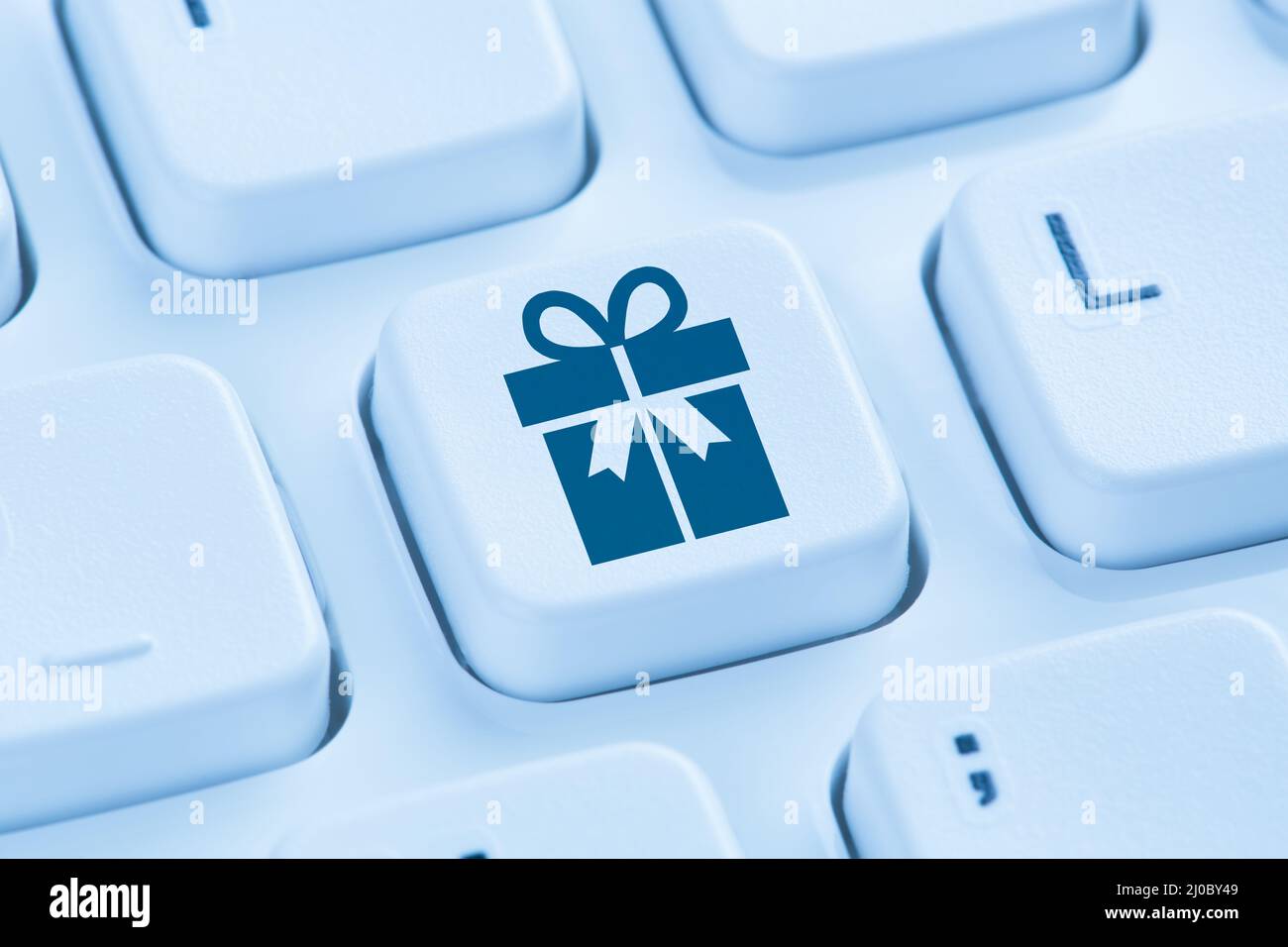 Regali regalo shopping online ordine internet blu tastiera per computer Foto Stock