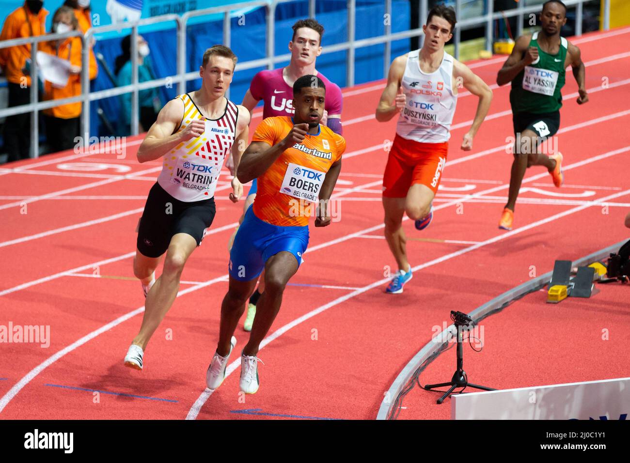 Belgrado, Serbia. 18th Mar 2022. Isayah Boers of the Netherlands in competizione nel 400m Men Round 1 durante i Campionati mondiali di atletica indoor all'Arena di Belgrado il 18 marzo 2022 a Belgrado, Serbia (Foto di Nikola Krstic/Orange Pictures) Atletiekunie Credit: Orange Pics BV/Alamy Live News Credit: Orange Pics BV/Alamy Live News Foto Stock