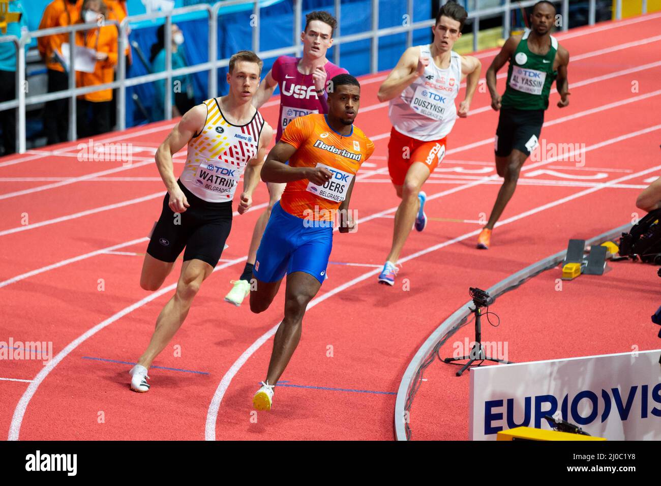 Belgrado, Serbia. 18th Mar 2022. Isayah Boers of the Netherlands in competizione nel 400m Men Round 1 durante i Campionati mondiali di atletica indoor all'Arena di Belgrado il 18 marzo 2022 a Belgrado, Serbia (Foto di Nikola Krstic/Orange Pictures) Atletiekunie Credit: Orange Pics BV/Alamy Live News Credit: Orange Pics BV/Alamy Live News Foto Stock