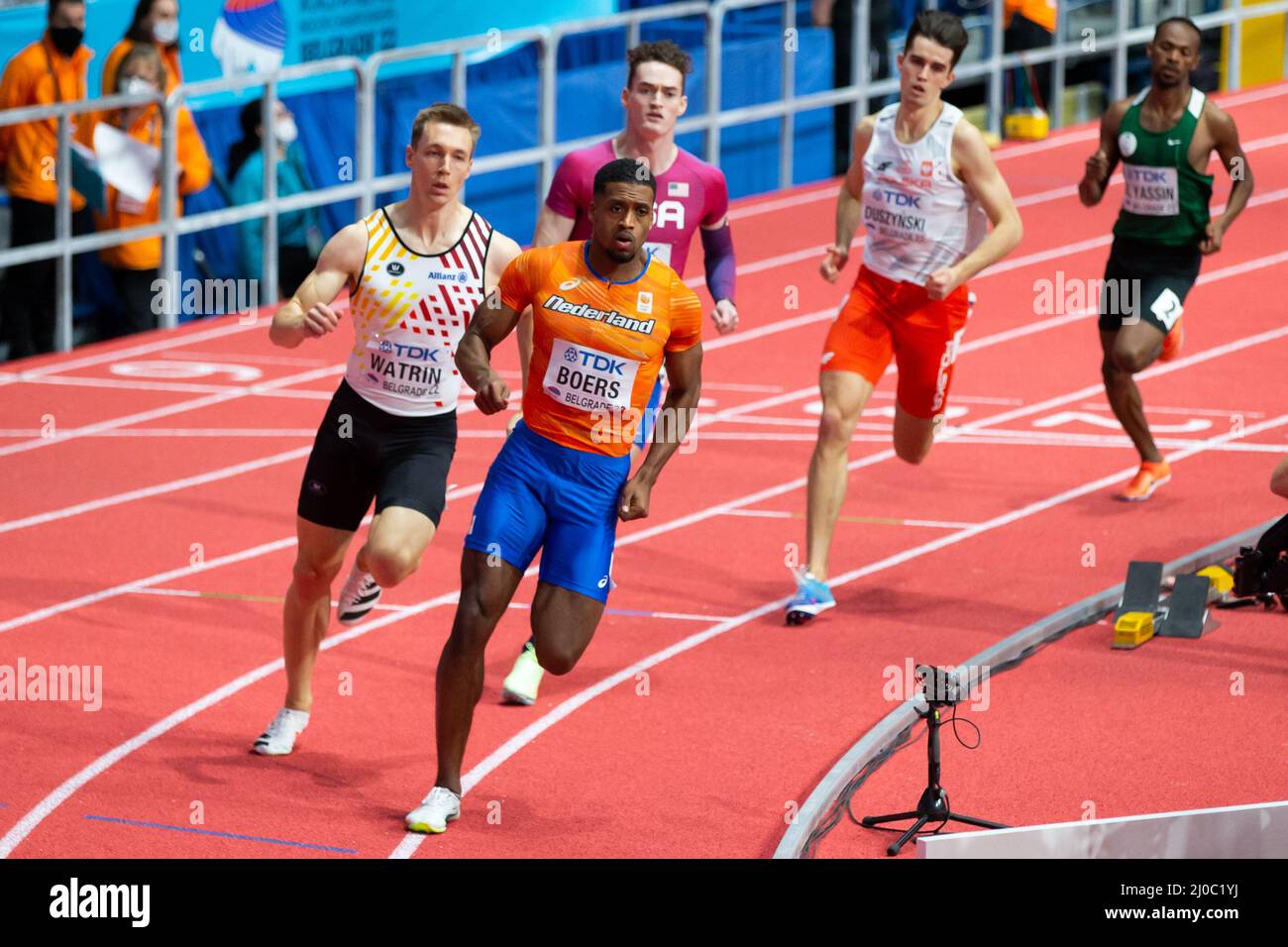 Belgrado, Serbia. 18th Mar 2022. Isayah Boers of the Netherlands in competizione nel 400m Men Round 1 durante i Campionati mondiali di atletica indoor all'Arena di Belgrado il 18 marzo 2022 a Belgrado, Serbia (Foto di Nikola Krstic/Orange Pictures) Atletiekunie Credit: Orange Pics BV/Alamy Live News Credit: Orange Pics BV/Alamy Live News Foto Stock