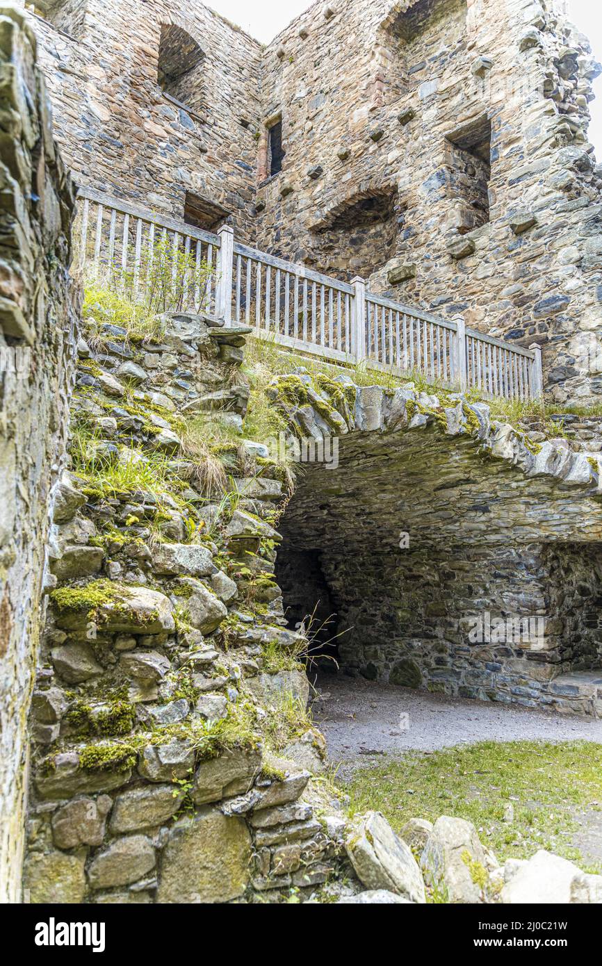 Drumin Castle, una torre in rovina vicino a Glenlivet, Moray, Scozia Regno Unito. Foto Stock
