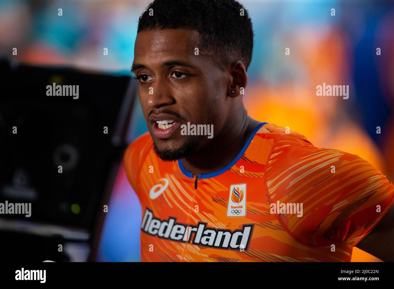 Belgrado, Serbia. 18th Mar 2022. Isayah Boers of the Netherlands dopo aver gareggiato nel 400m Men Round 1 durante il World Athletics Indoor Championships alla Belgrade Arena il 18 marzo 2022 a Belgrado, Serbia (Foto di Nikola Krstic/Orange Pictures) Atletiekunie Credit: Orange Pics BV/Alamy Live News Credit: Orange Pics BV/Alamy Live News Foto Stock