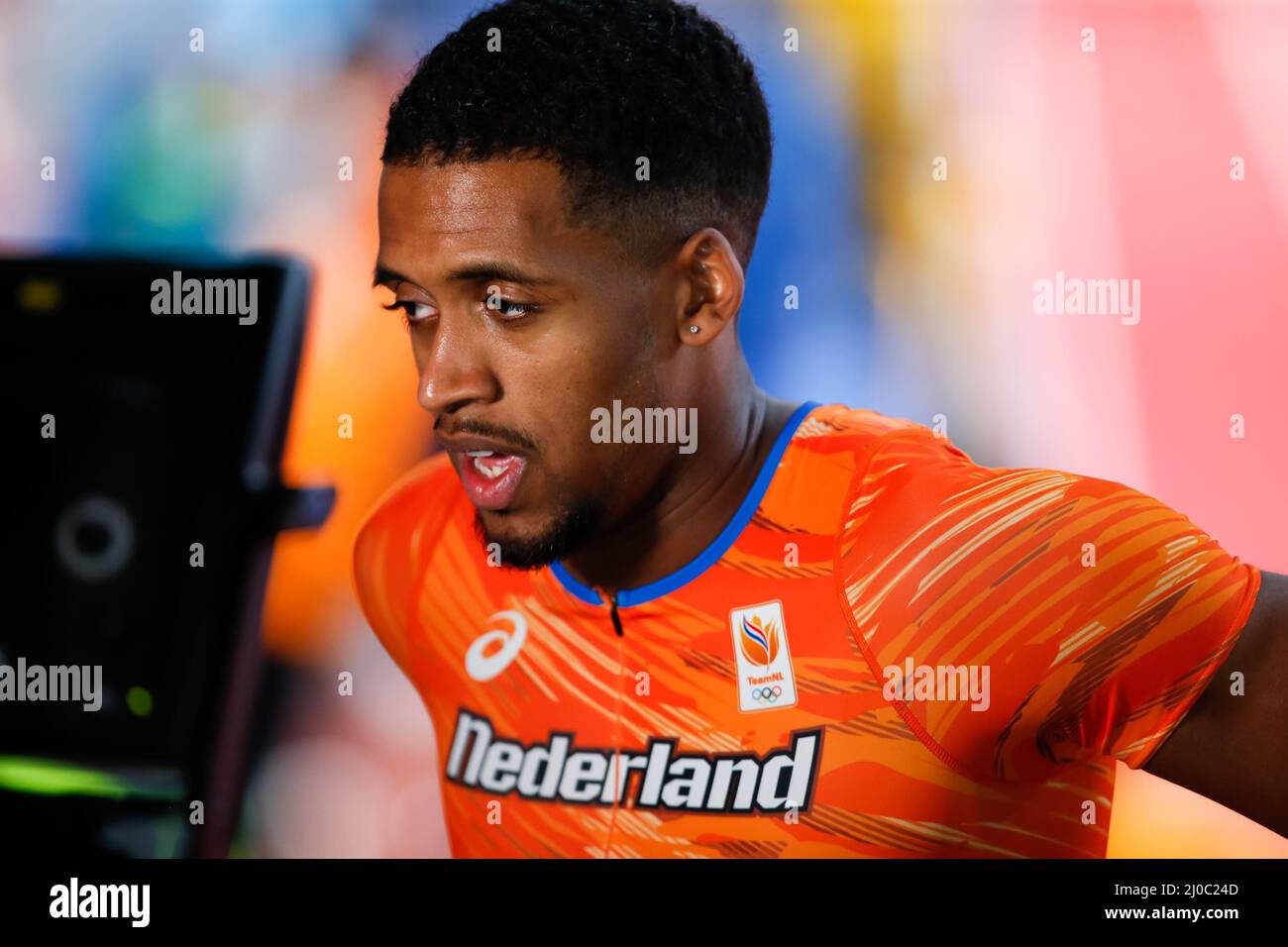 Belgrado, Serbia. 18th Mar 2022. Isayah Boers of the Netherlands dopo aver gareggiato nel 400m Men Round 1 durante il World Athletics Indoor Championships alla Belgrade Arena il 18 marzo 2022 a Belgrado, Serbia (Foto di Nikola Krstic/Orange Pictures) Atletiekunie Credit: Orange Pics BV/Alamy Live News Credit: Orange Pics BV/Alamy Live News Foto Stock