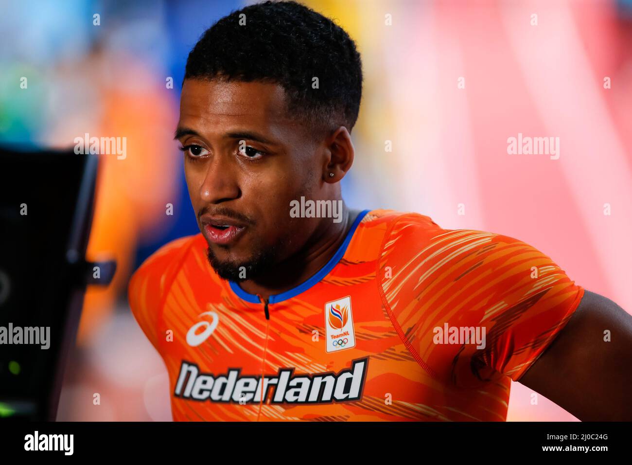 Belgrado, Serbia. 18th Mar 2022. Isayah Boers of the Netherlands dopo aver gareggiato nel 400m Men Round 1 durante il World Athletics Indoor Championships alla Belgrade Arena il 18 marzo 2022 a Belgrado, Serbia (Foto di Nikola Krstic/Orange Pictures) Atletiekunie Credit: Orange Pics BV/Alamy Live News Credit: Orange Pics BV/Alamy Live News Foto Stock
