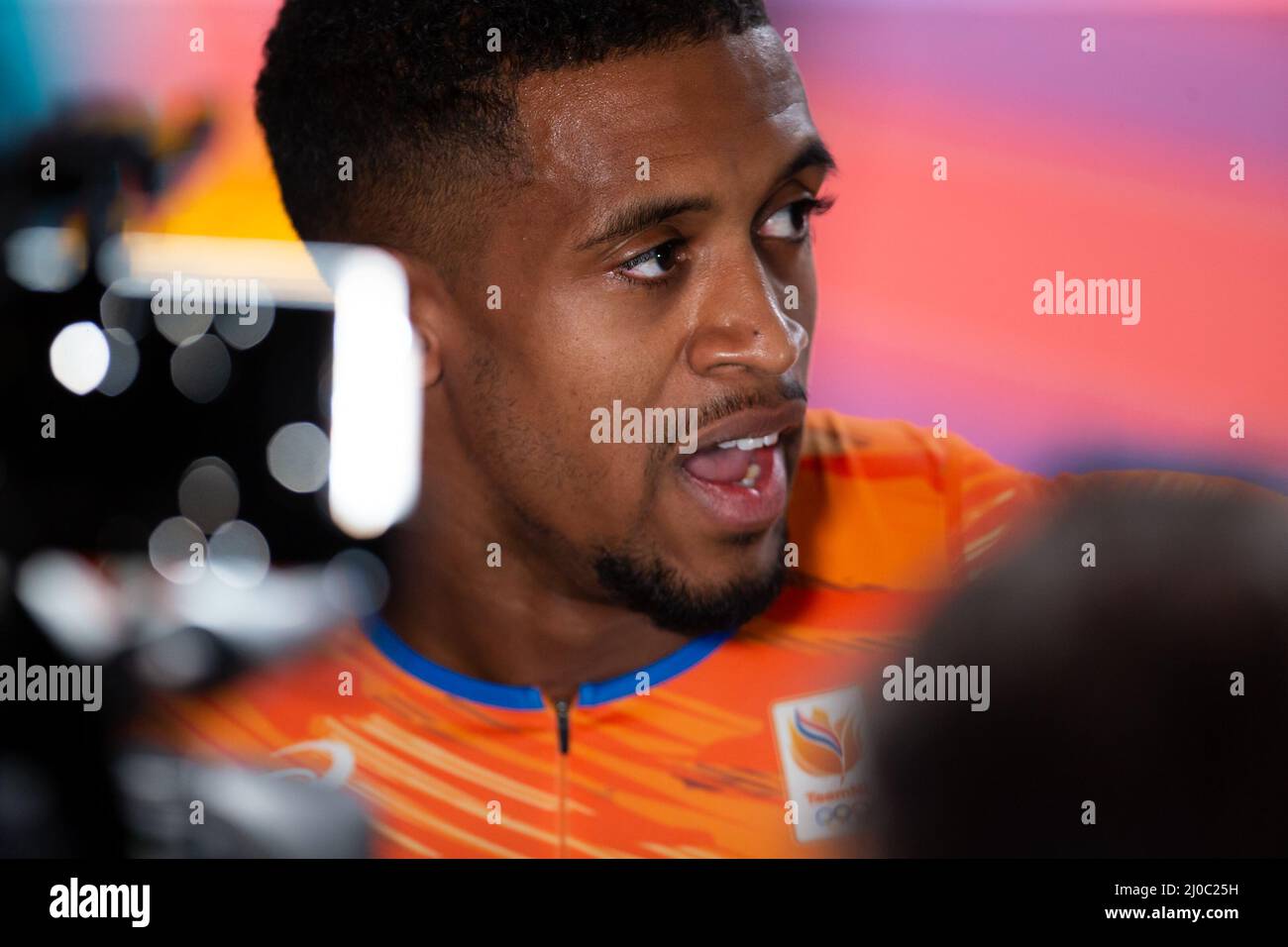 Belgrado, Serbia. 18th Mar 2022. BELGRADO, SERBIA - MARZO 18: Isayah Boers of the Netherlands dopo aver gareggiato nel 400m Men Round 1 durante i Campionati mondiali di atletica indoor all'Arena di Belgrado il 18 Marzo 2022 a Belgrado, Serbia (Foto di Nikola Krstic/Orange Pictures) Atletiekunie Credit: Orange Pics BV/Alamy Live News Credit: Orange Pics BV/Alamy Live News Foto Stock