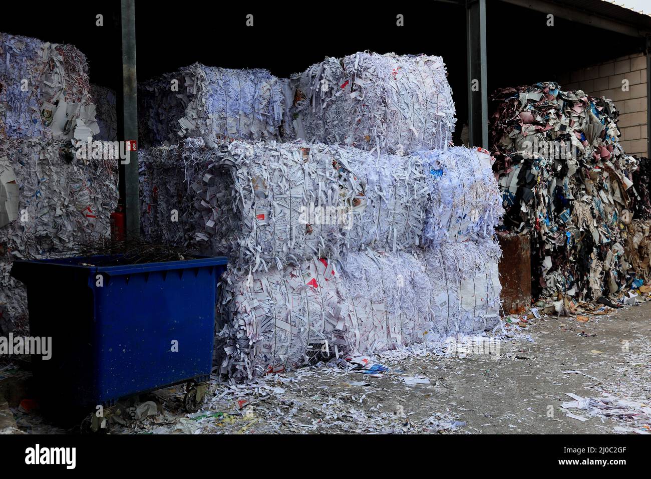 Geschreddertes Altpapier zum riciclaggio / carta di scarto grattugiata per il riciclaggio Foto Stock